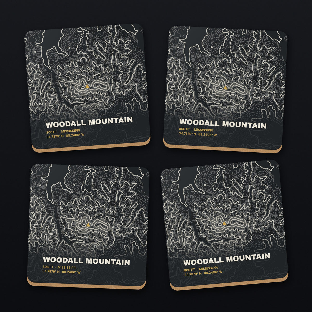 Woodall Mountain Topo Coaster Set, all 4 coasters