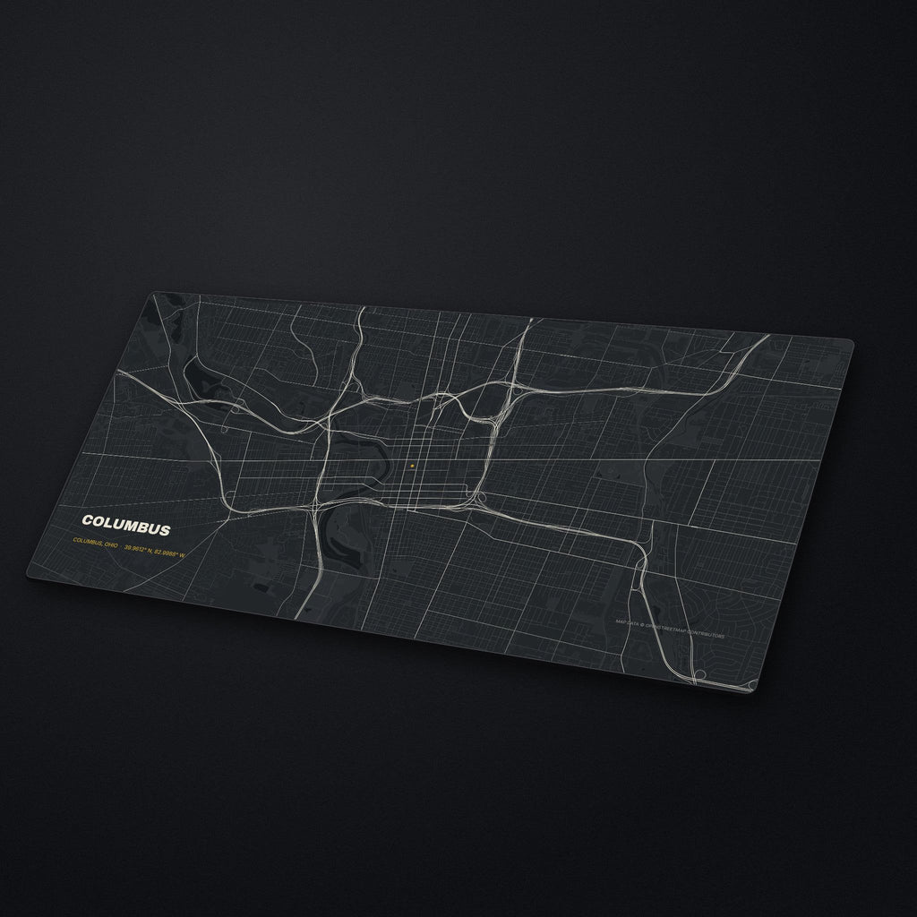 Columbus Street Map Desk Mat at an angle on a stone desk