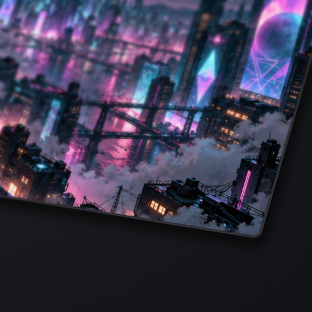 Cyber Rooftop Desk Mat, edge detail