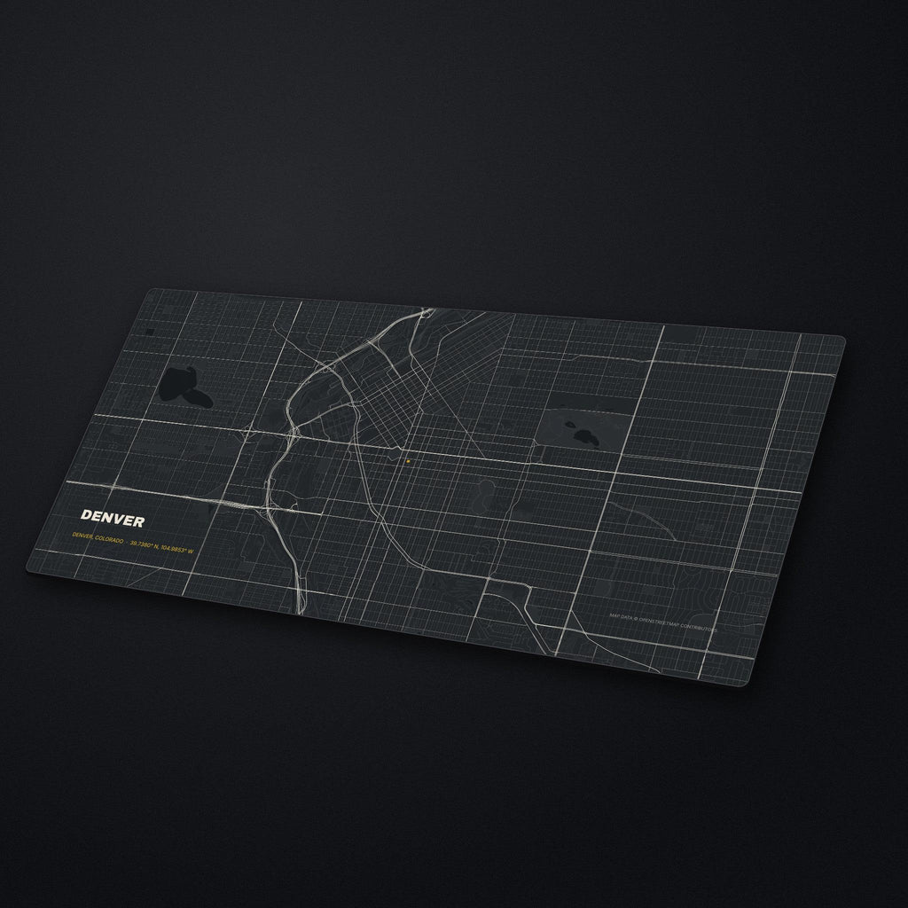 Denver Street Map Desk Mat at an angle on a stone desk