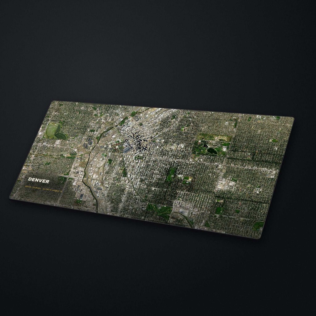 Denver Satellite Desk Mat at an angle on a stone desk