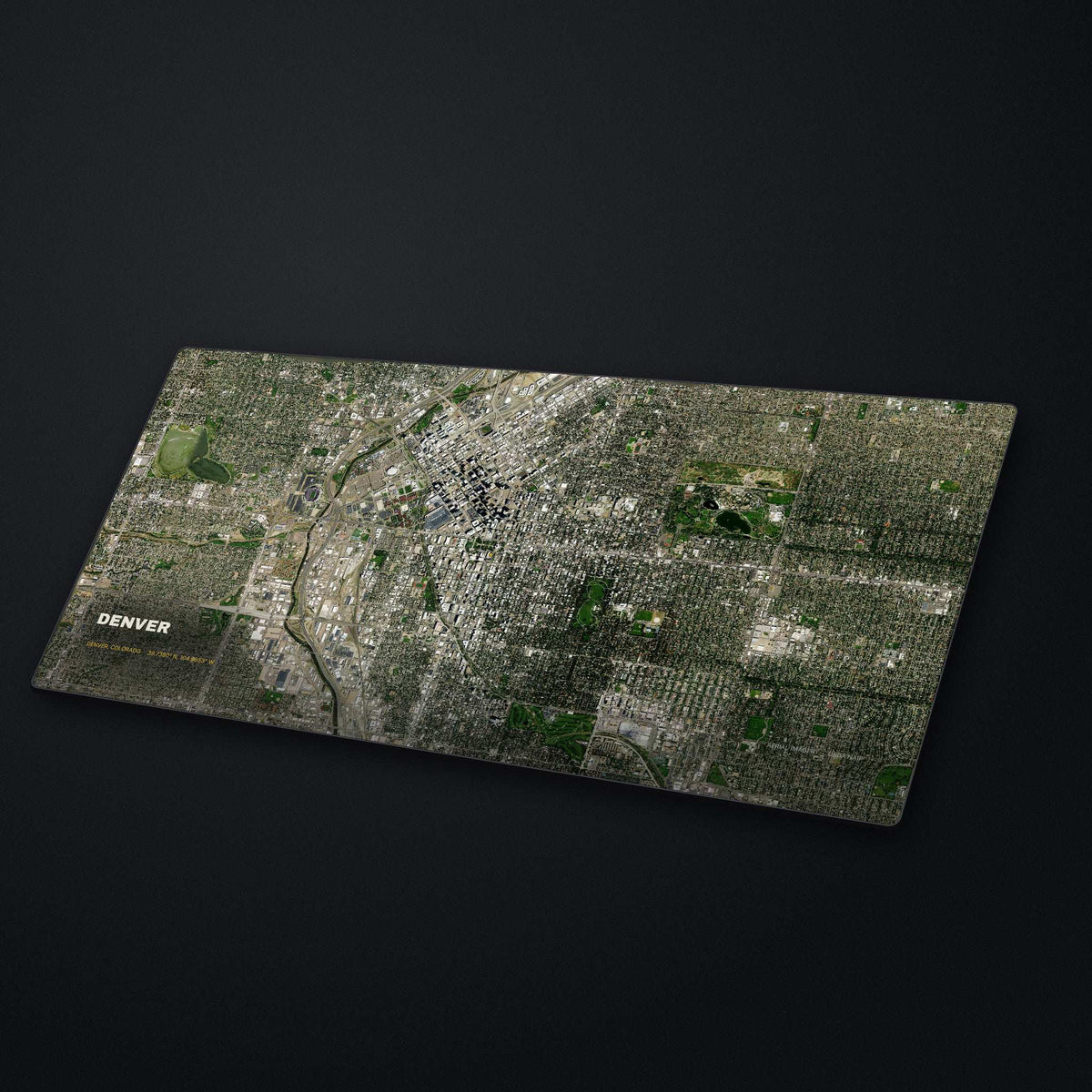 Denver Satellite Desk Mat at an angle on a stone desk