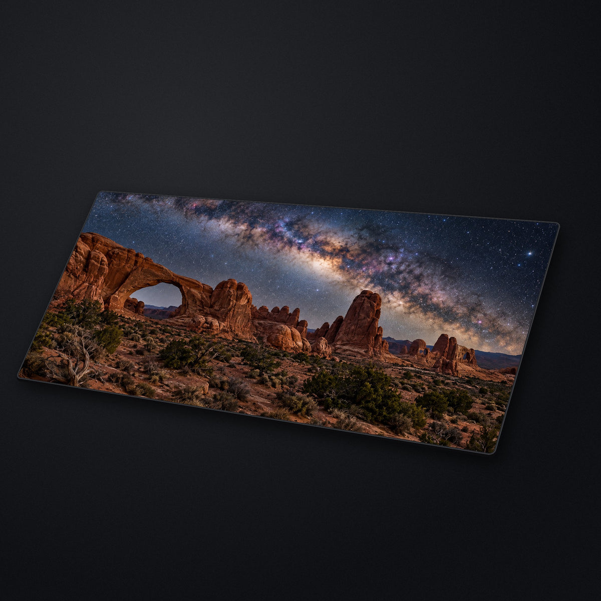 Desert Milky Way Desk Mat at an angle on a stone desk