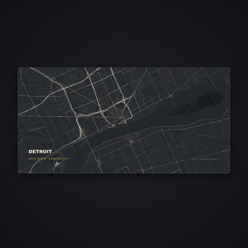 Detroit Street Map Desk Mat, flat view