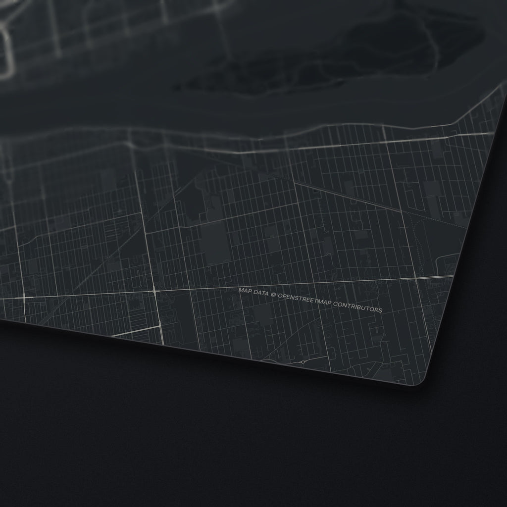 Detroit Street Map Desk Mat, edge detail
