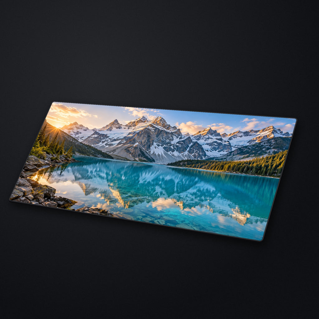 Glacier Lake Desk Mat at an angle on a stone desk