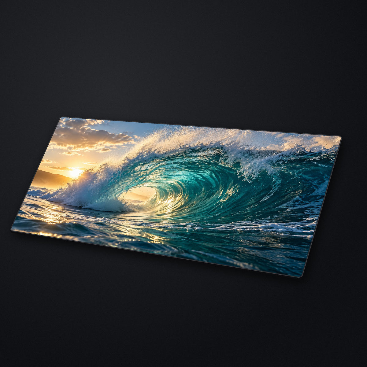 Glass Wave Desk Mat at an angle on a stone desk