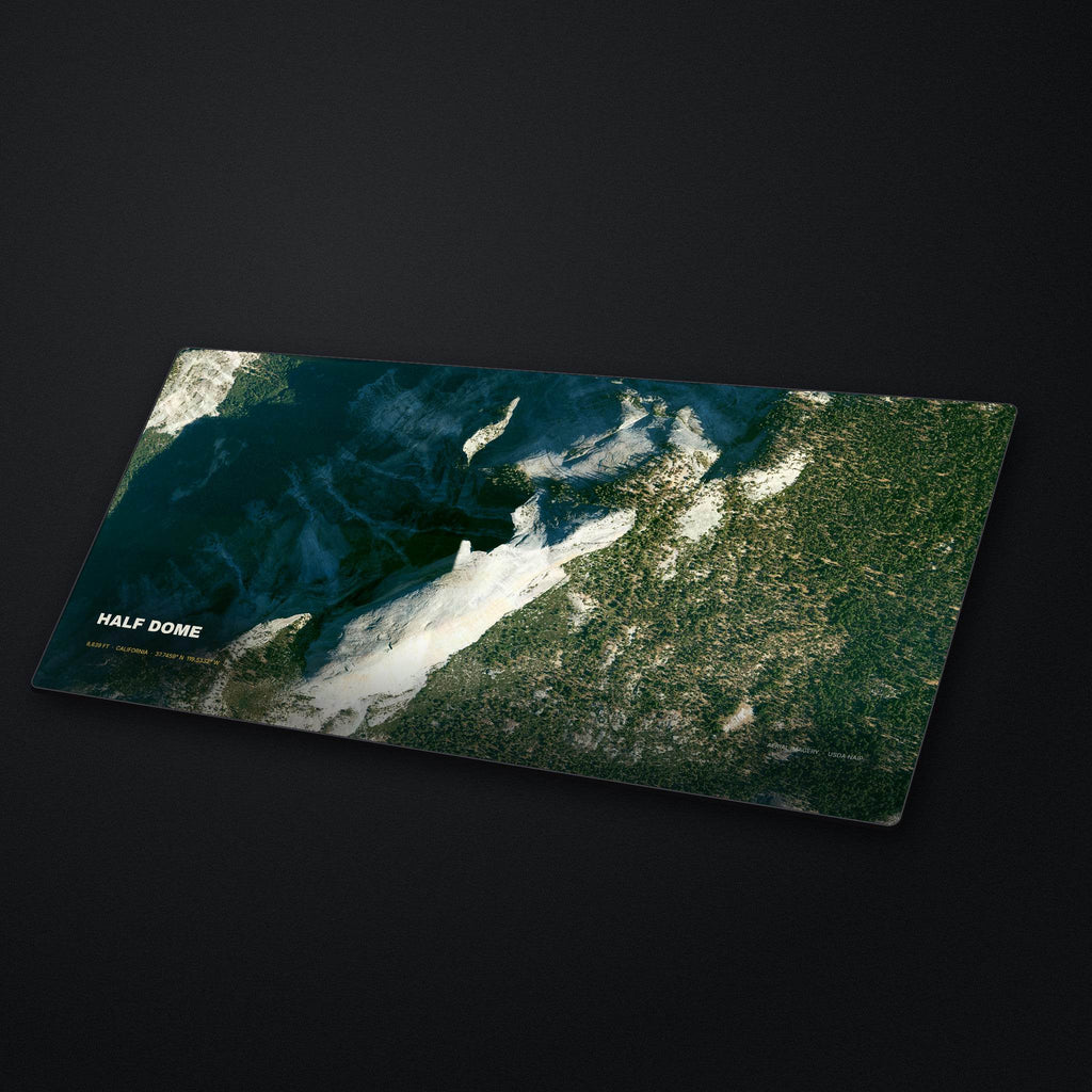 Half Dome Satellite Desk Mat at an angle on a stone desk