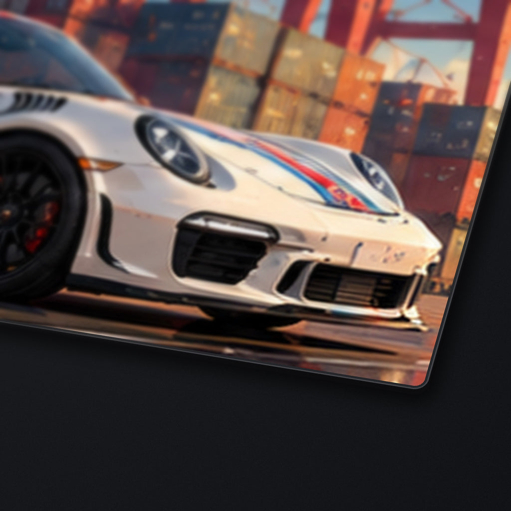 Harbor Racer Desk Mat, edge detail