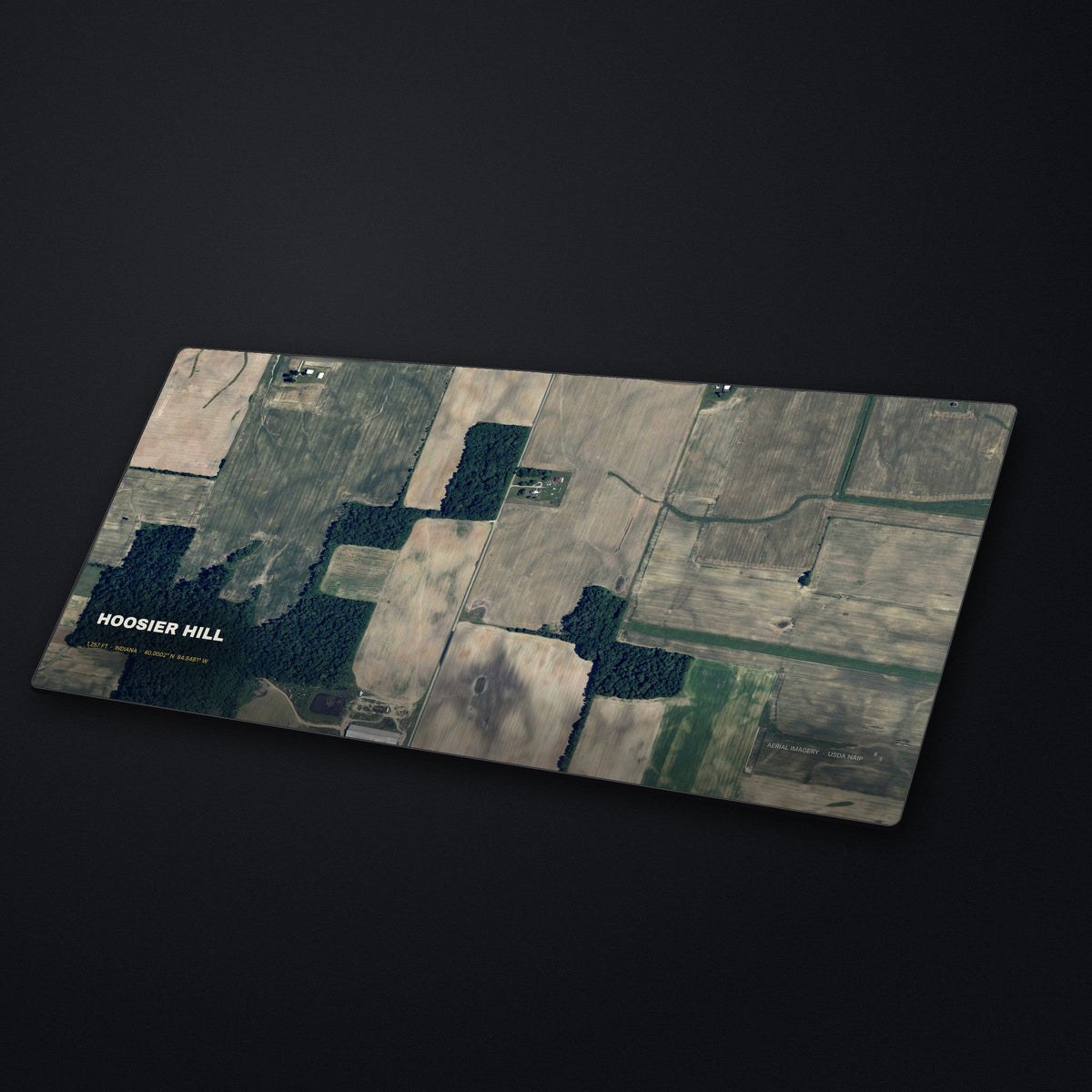 Hoosier Hill Satellite Desk Mat at an angle on a stone desk