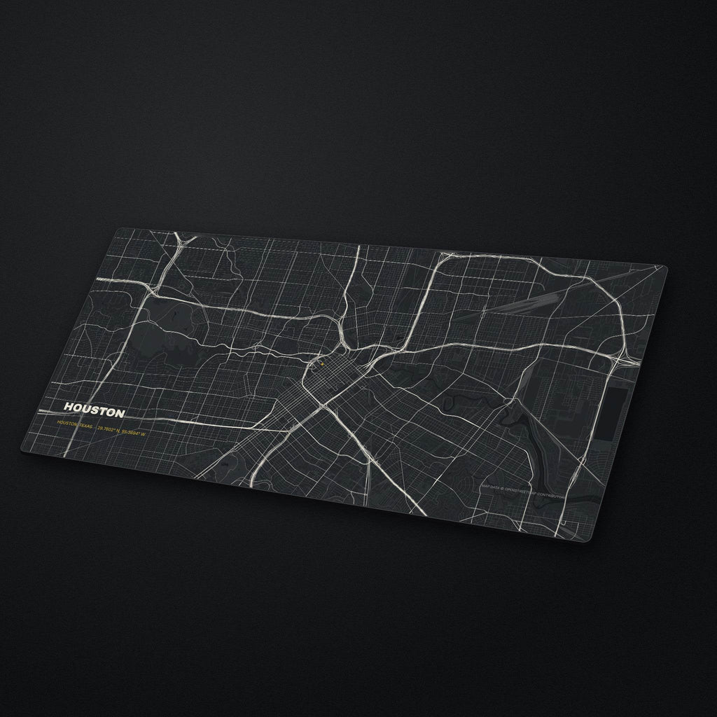 Houston Street Map Desk Mat at an angle on a stone desk