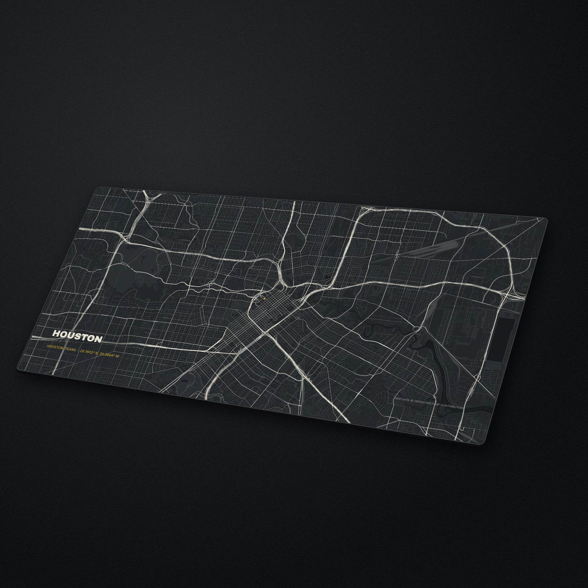 Houston Street Map Desk Mat at an angle on a stone desk