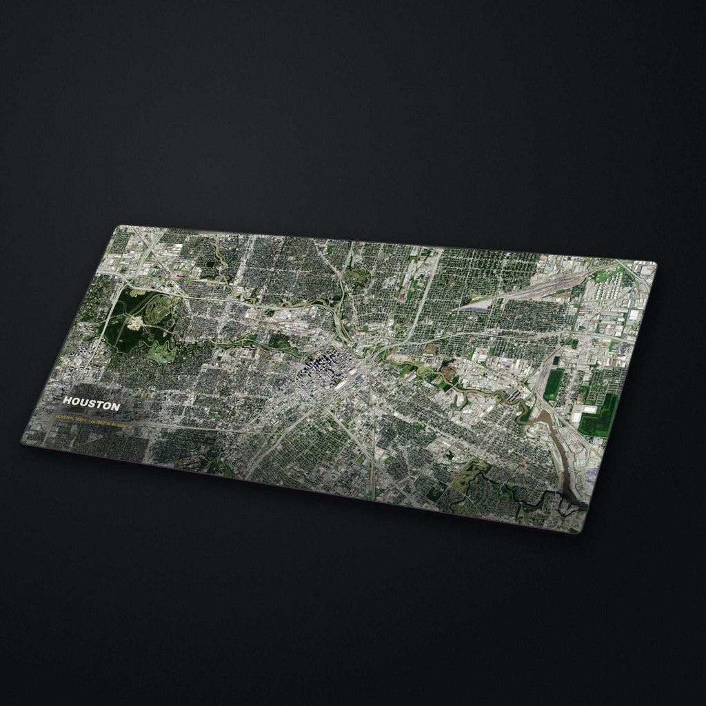 Houston Satellite Desk Mat at an angle on a stone desk