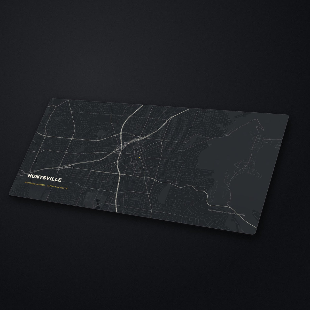 Huntsville Street Map Desk Mat at an angle on a stone desk