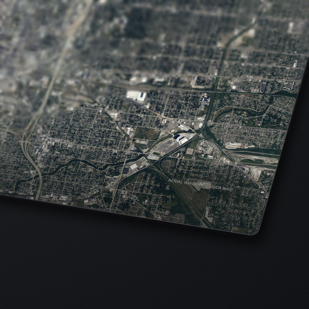 Indianapolis Satellite Desk Mat, edge detail