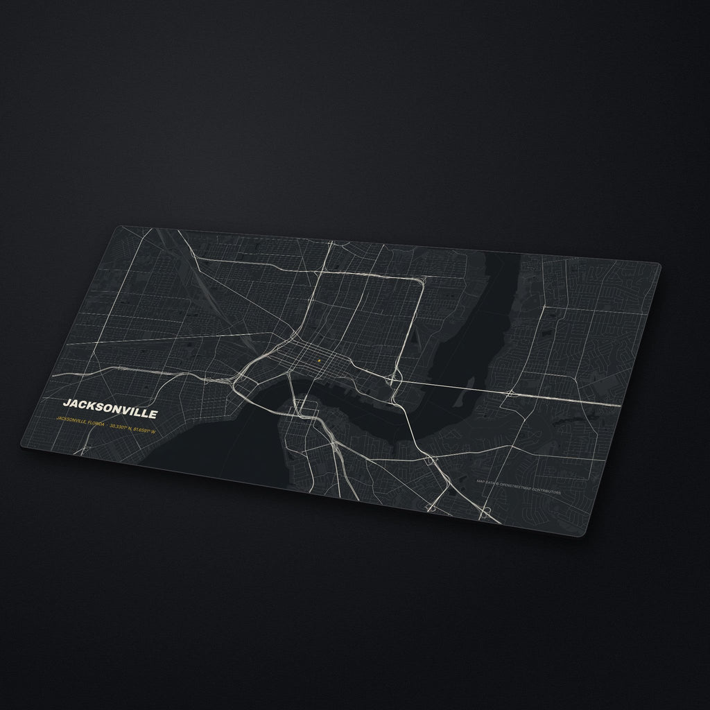 Jacksonville Street Map Desk Mat at an angle on a stone desk
