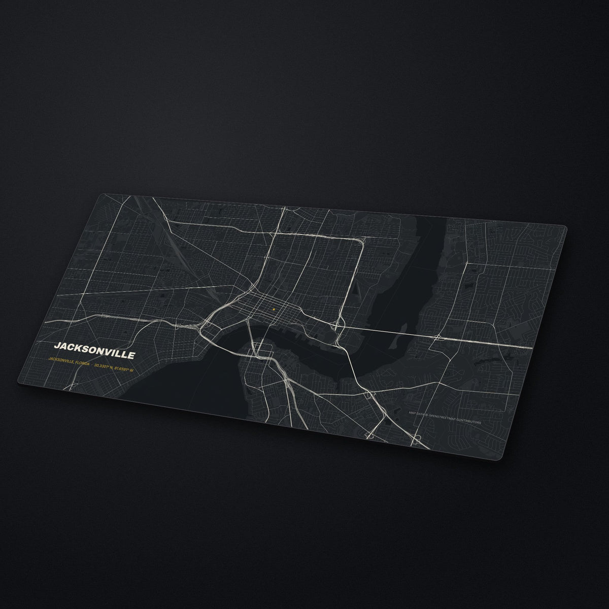 Jacksonville Street Map Desk Mat at an angle on a stone desk