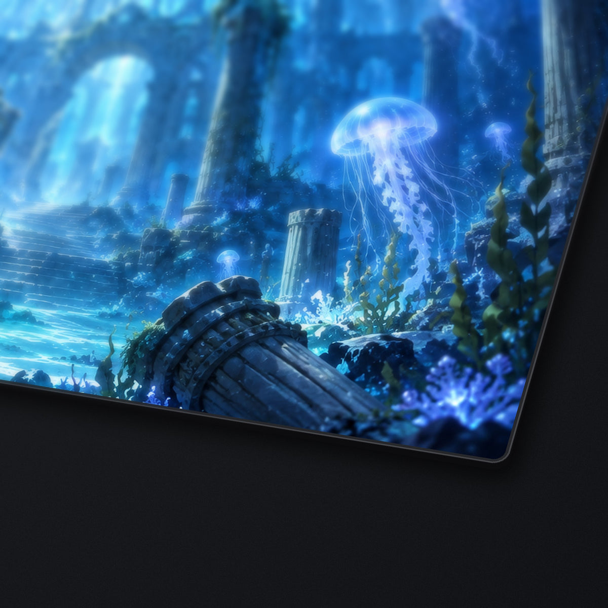 Jellyfish Ruins Desk Mat, edge detail
