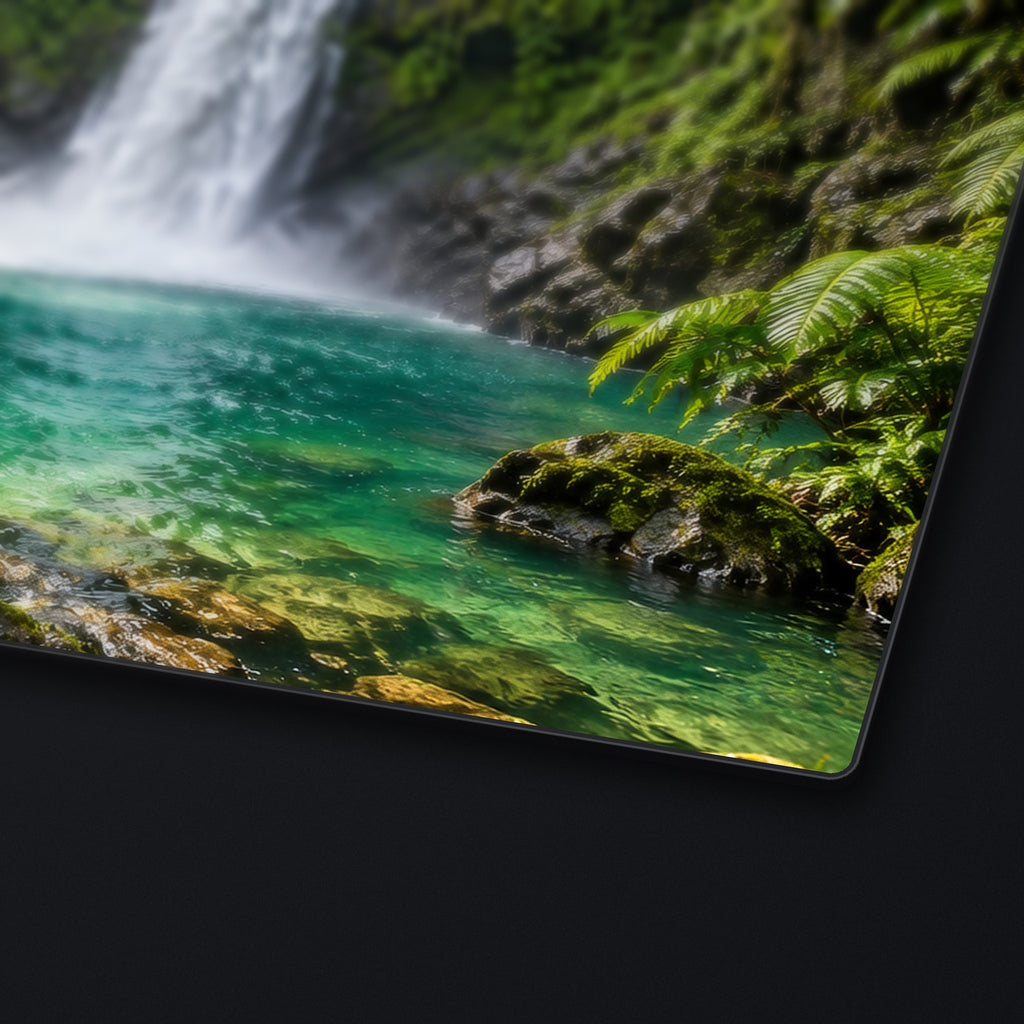 Jungle Falls Desk Mat, edge detail