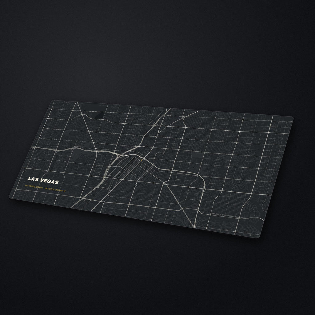Las Vegas Street Map Desk Mat at an angle on a stone desk