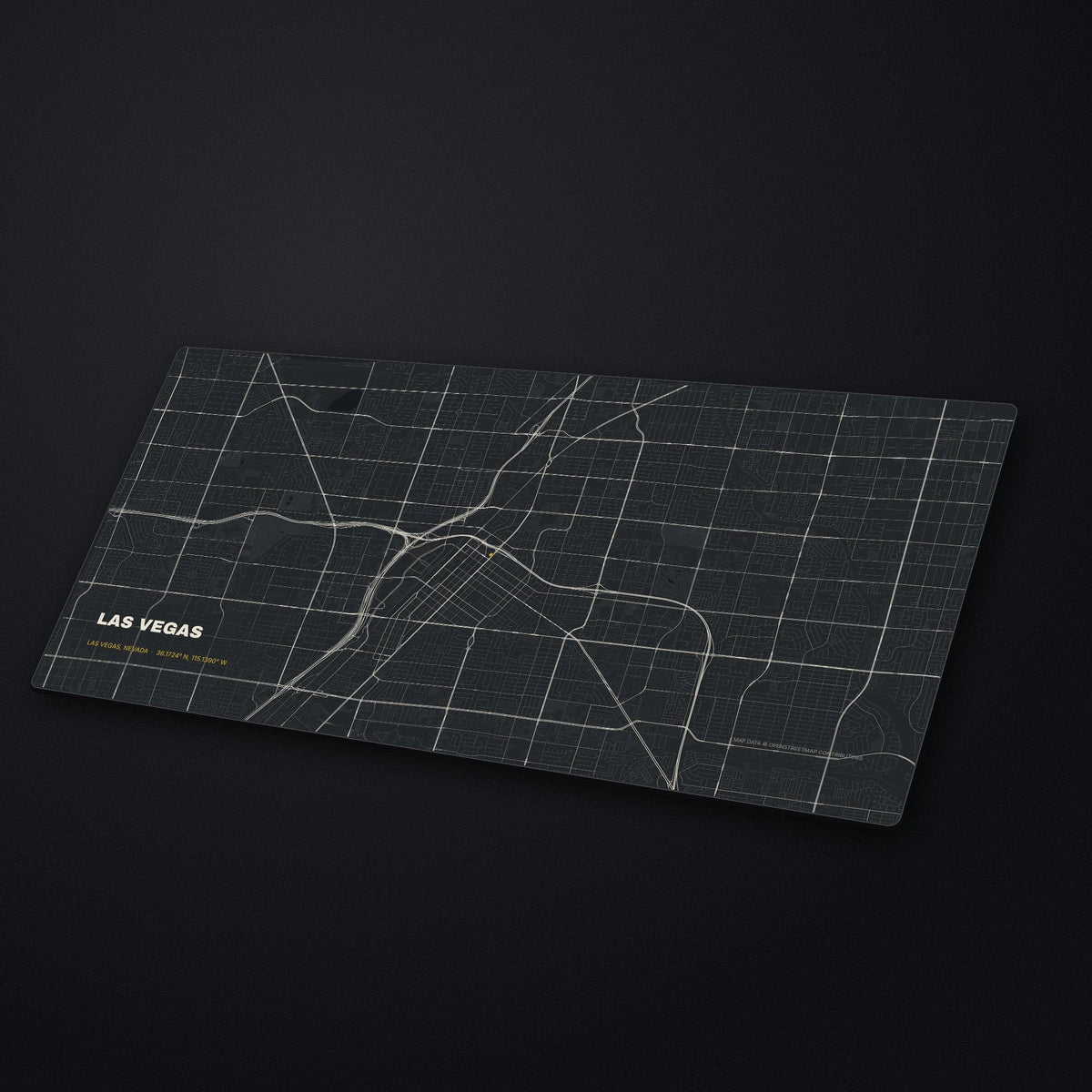 Las Vegas Street Map Desk Mat at an angle on a stone desk