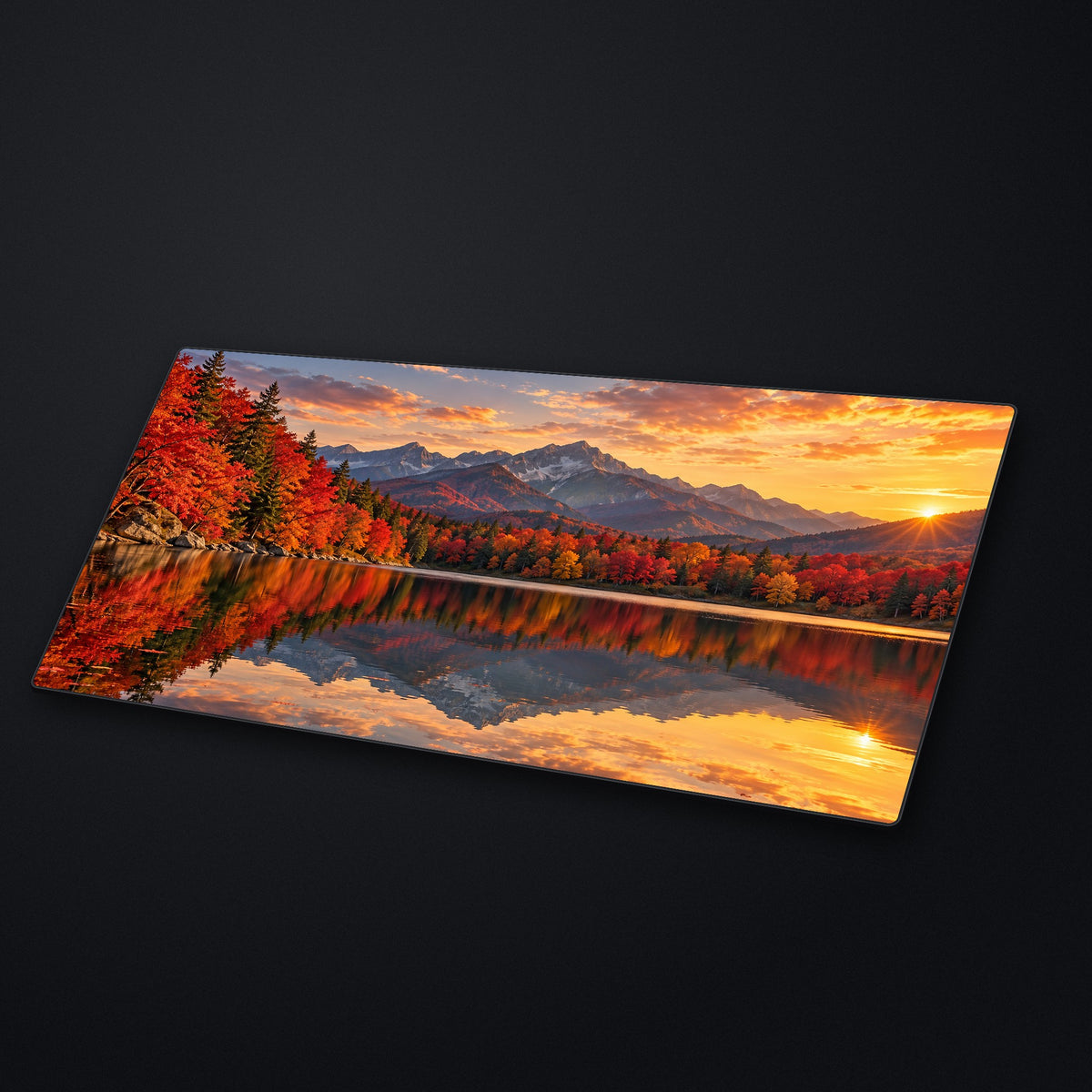 Maple Lake Desk Mat at an angle on a stone desk