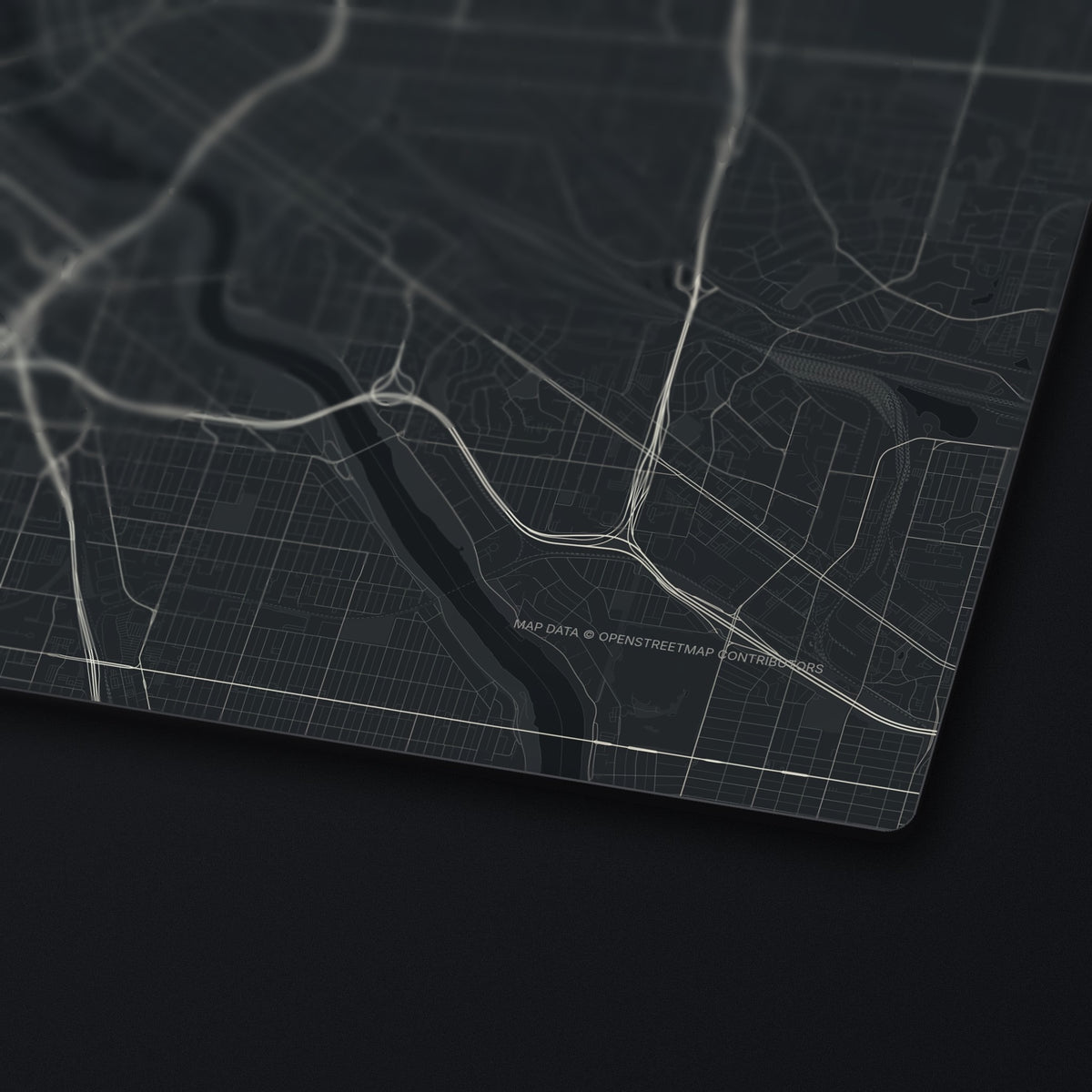 Minneapolis Street Map Desk Mat, edge detail