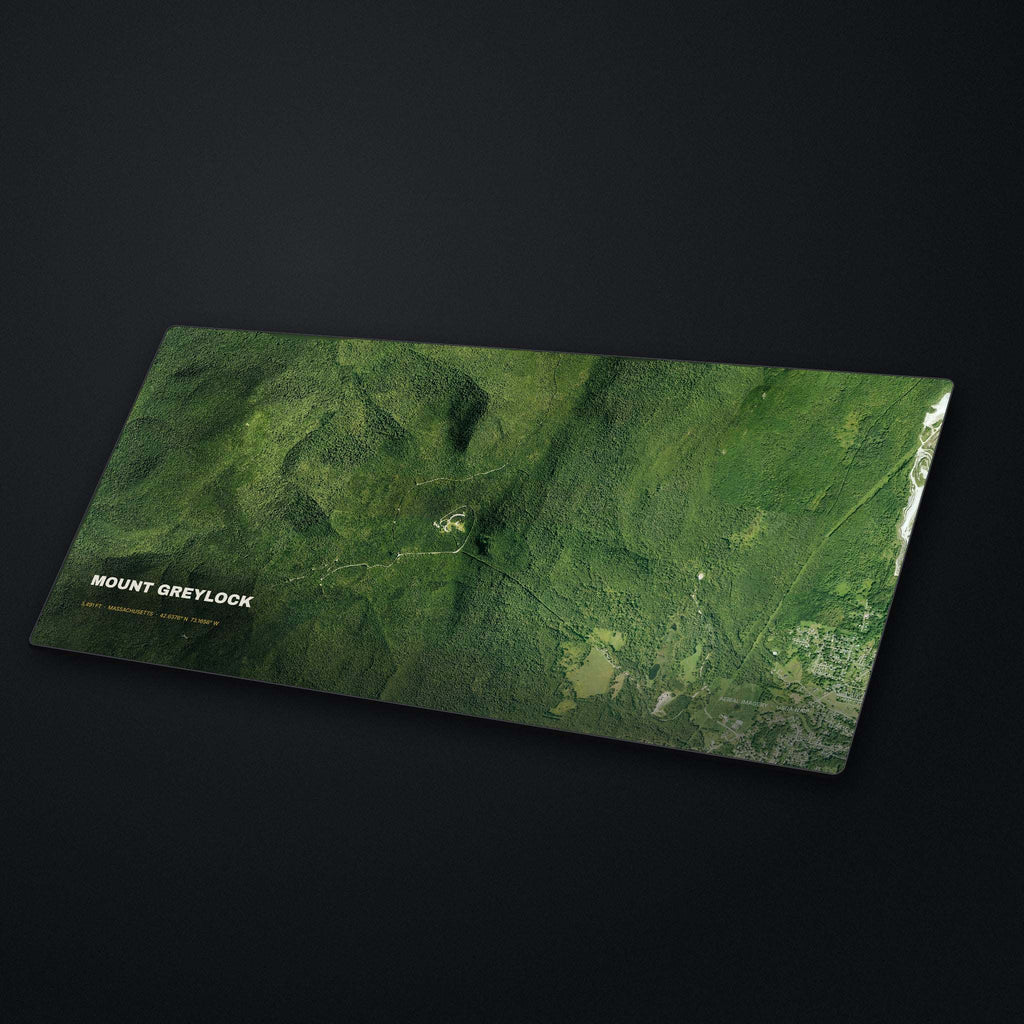 Mount Greylock Satellite Desk Mat at an angle on a stone desk