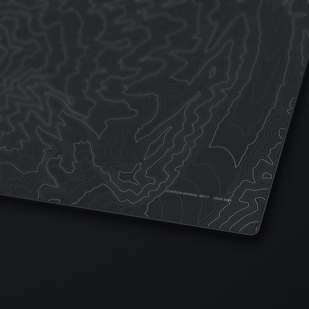 Mount Hood Topo Desk Mat, edge detail