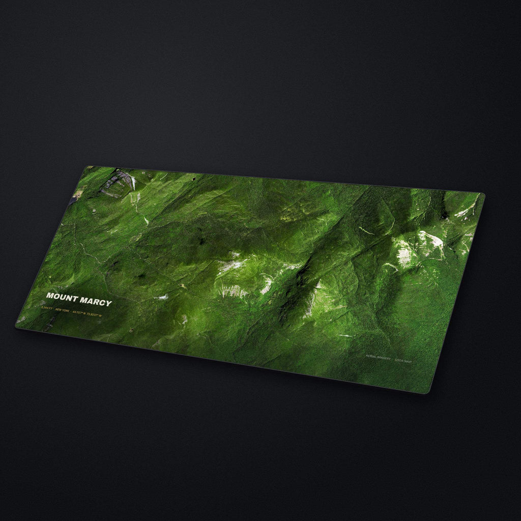 Mount Marcy Satellite Desk Mat at an angle on a stone desk
