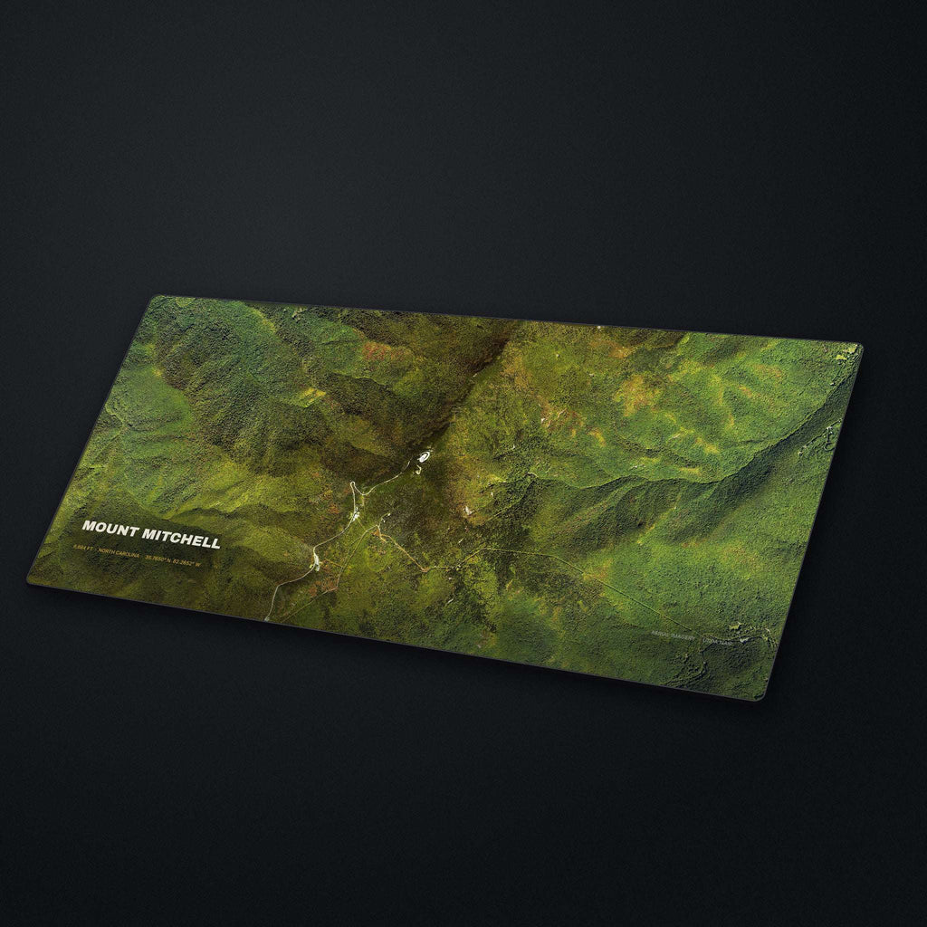 Mount Mitchell Satellite Desk Mat at an angle on a stone desk