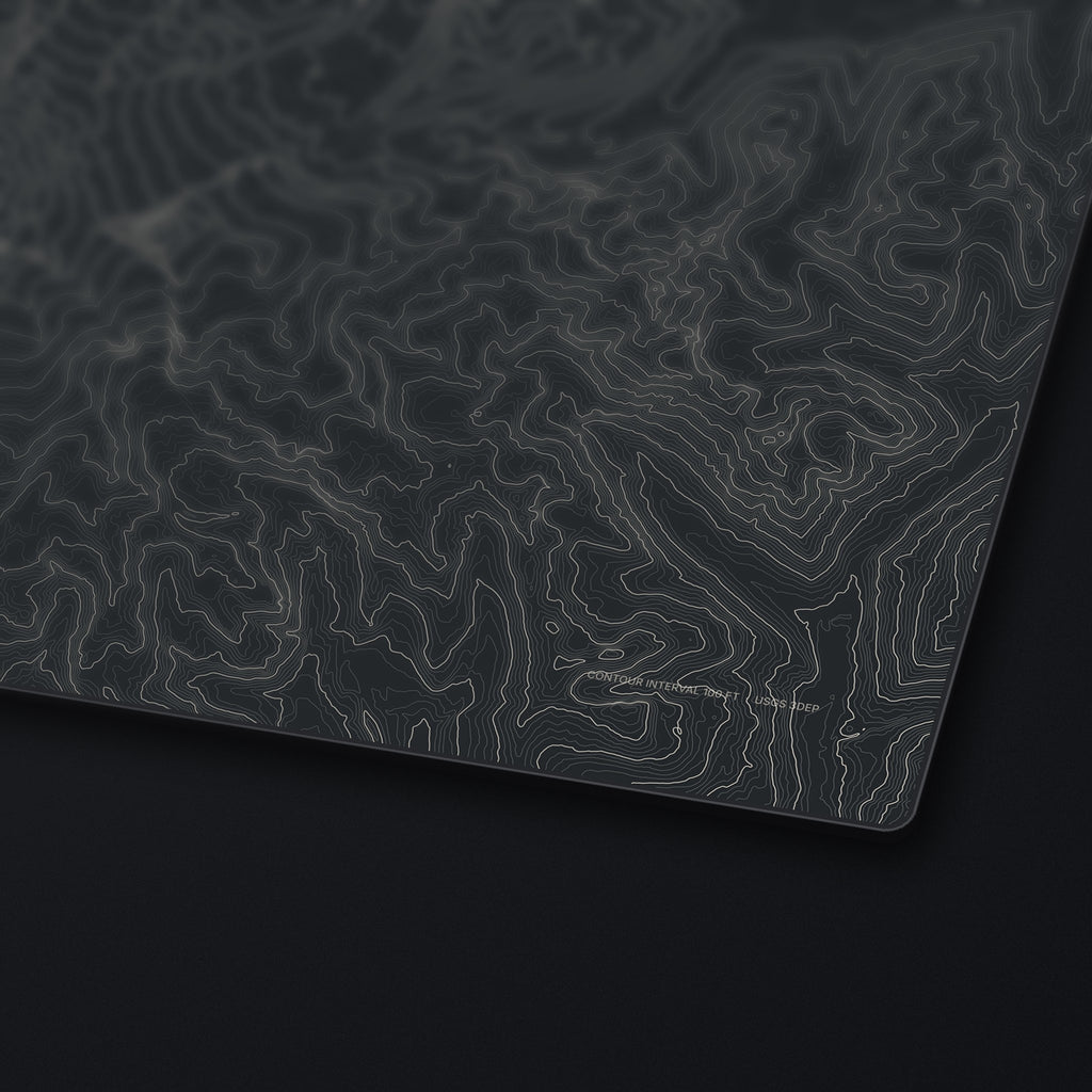 Mount Rainier Topo Desk Mat, edge detail