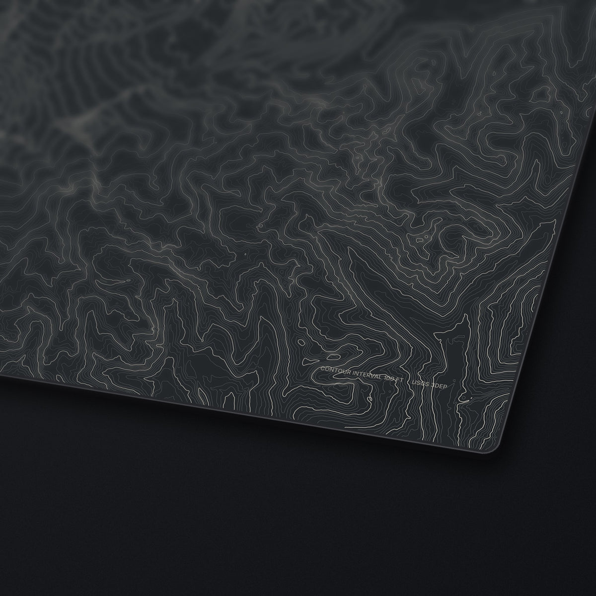 Mount Rainier Topo Desk Mat, edge detail