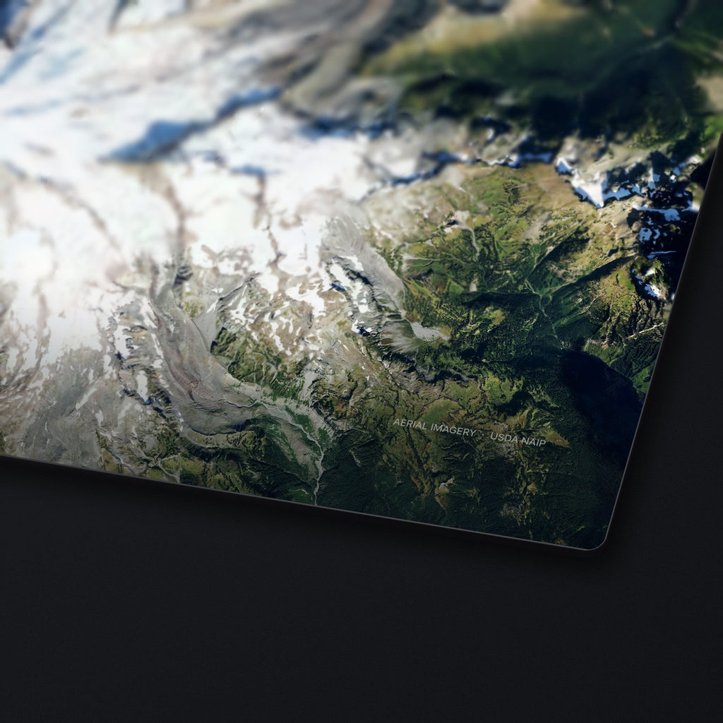 Mount Rainier Satellite Desk Mat, edge detail