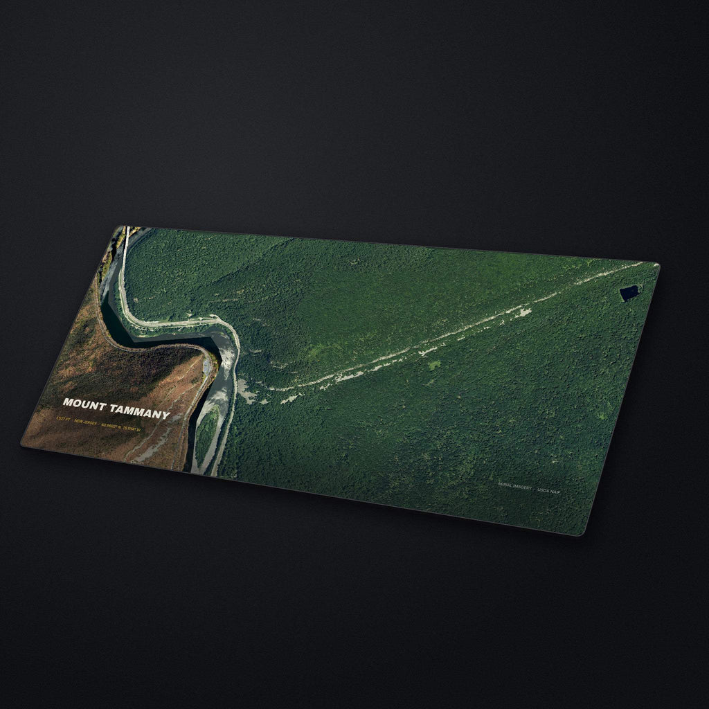 Mount Tammany Satellite Desk Mat at an angle on a stone desk