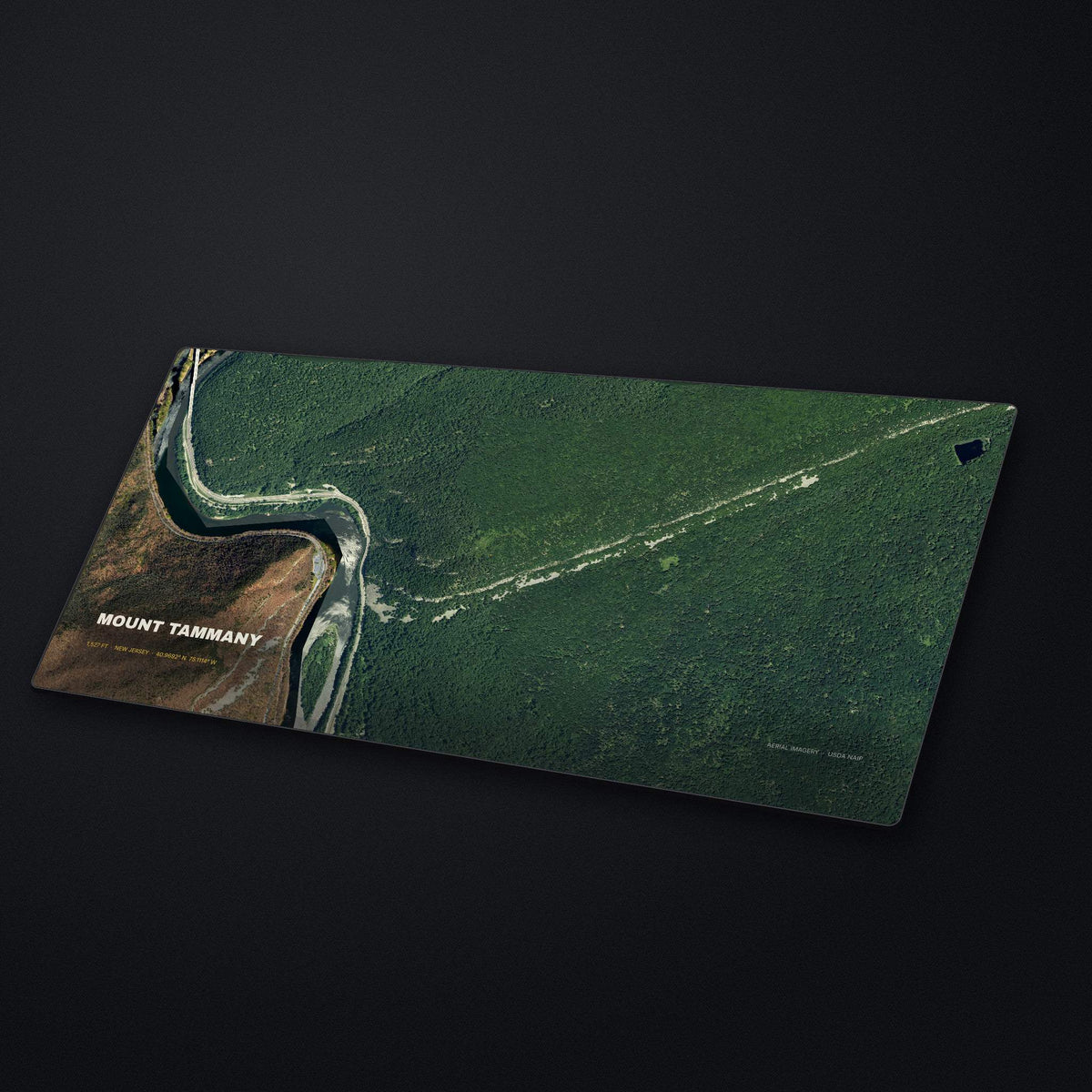 Mount Tammany Satellite Desk Mat at an angle on a stone desk