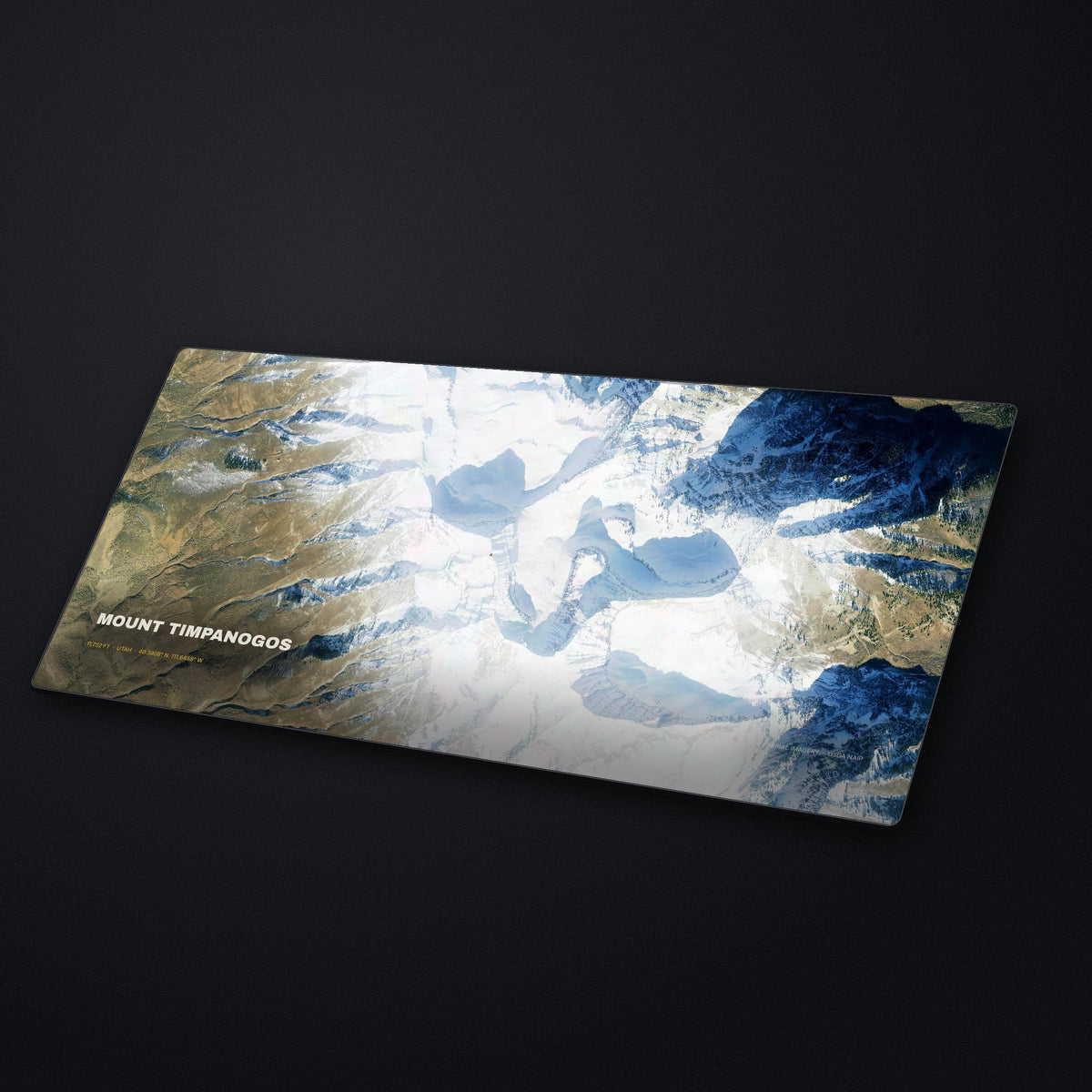 Mount Timpanogos Satellite Desk Mat at an angle on a stone desk