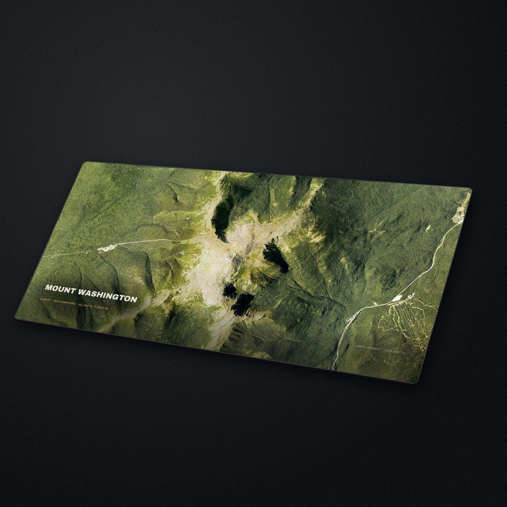 Mount Washington Satellite Desk Mat at an angle on a stone desk