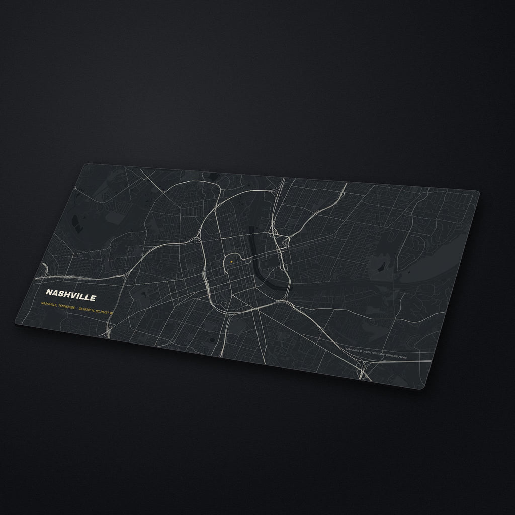 Nashville Street Map Desk Mat at an angle on a stone desk