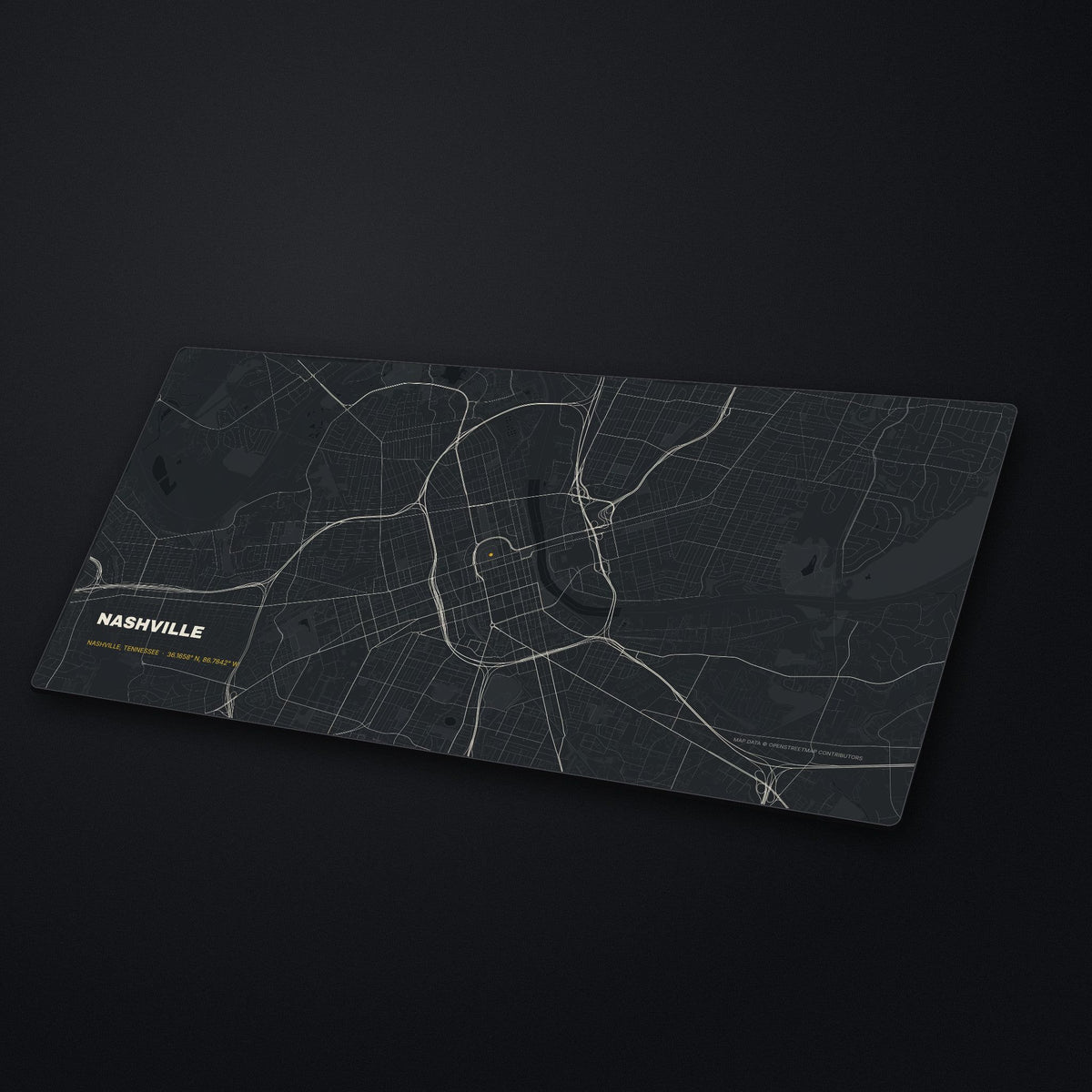 Nashville Street Map Desk Mat at an angle on a stone desk