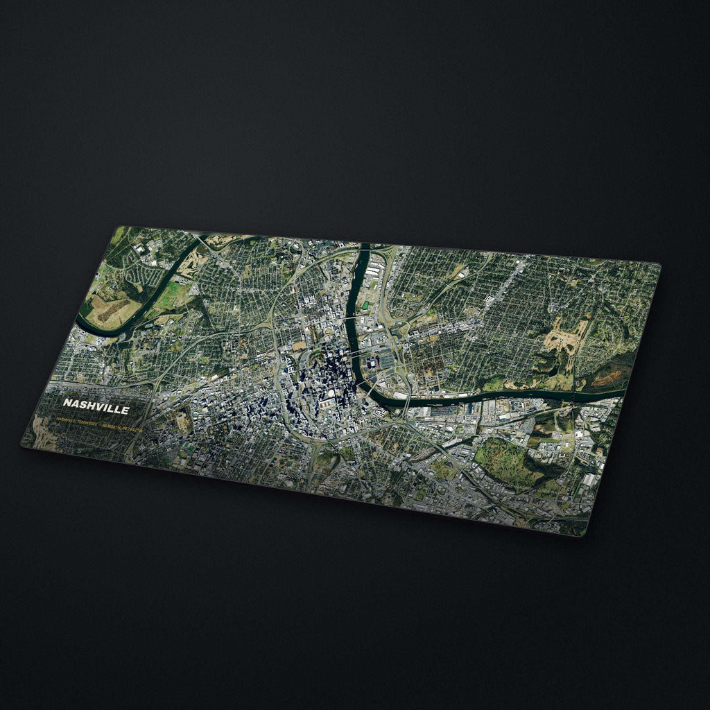 Nashville Satellite Desk Mat at an angle on a stone desk