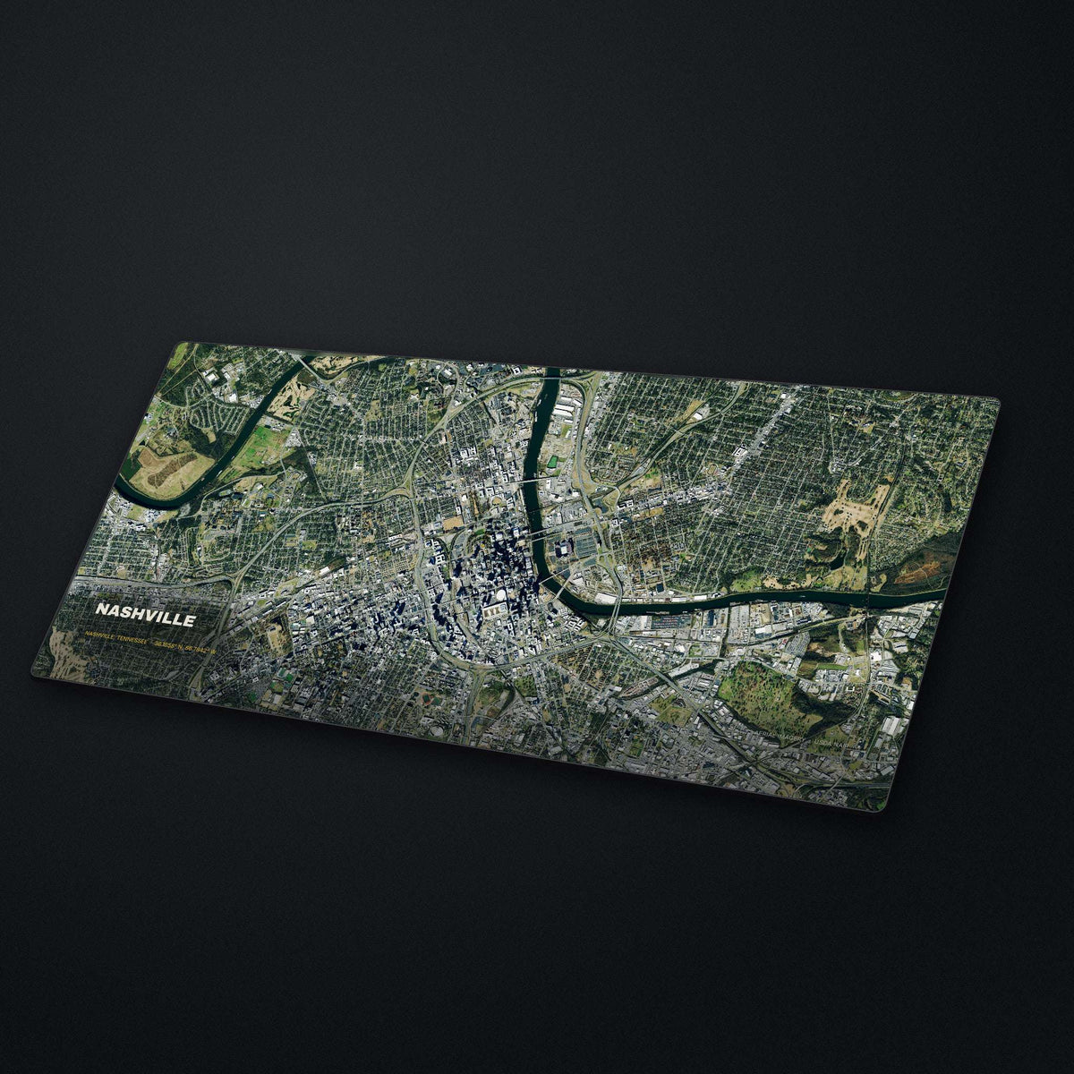 Nashville Satellite Desk Mat at an angle on a stone desk