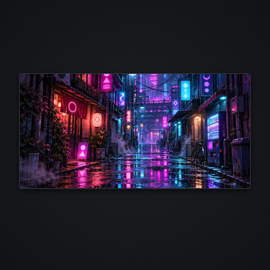 Neon Rain Alley Desk Mat, flat view