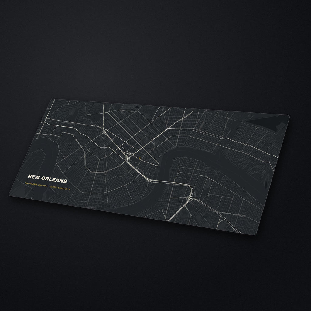 New Orleans Street Map Desk Mat at an angle on a stone desk