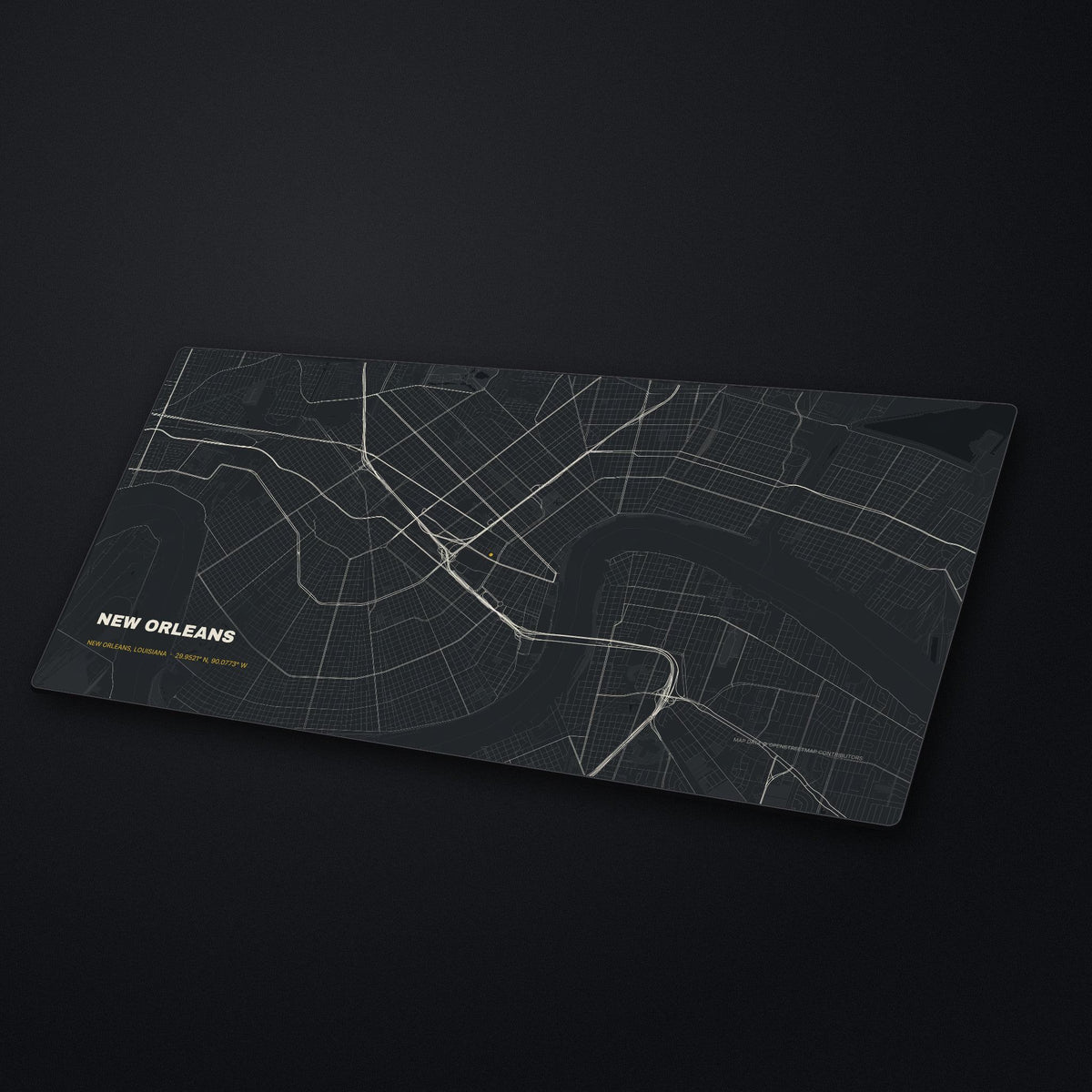 New Orleans Street Map Desk Mat at an angle on a stone desk