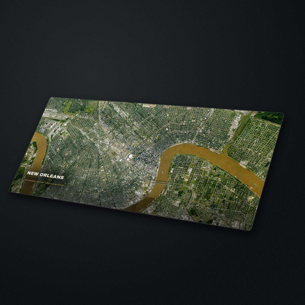 New Orleans Satellite Desk Mat at an angle on a stone desk