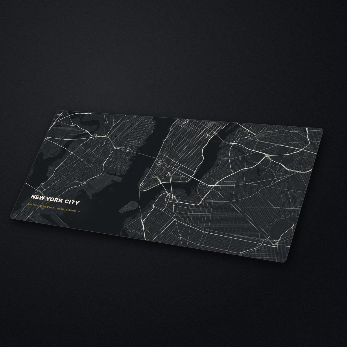 New York City Street Map Desk Mat at an angle on a stone desk