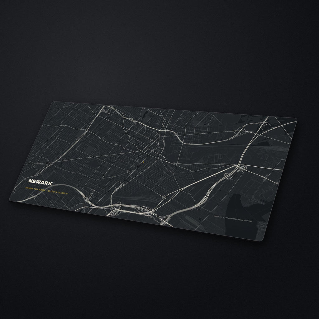 Newark Street Map Desk Mat at an angle on a stone desk