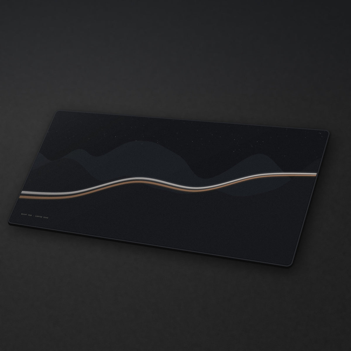 Night Run Desk Mat at an angle on a stone desk