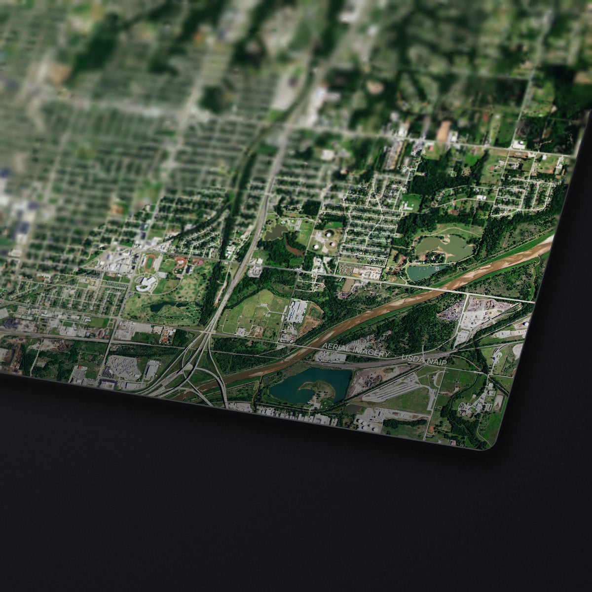 Oklahoma City Satellite Desk Mat, edge detail